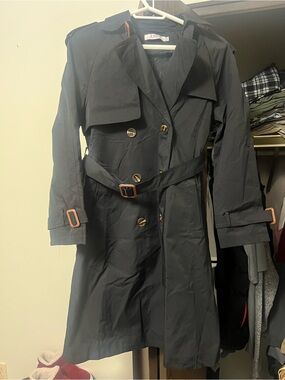 Classic Women's Black Trench Coat with Belt